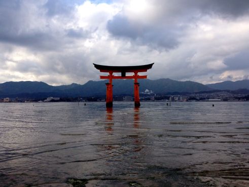 The torii was originally built in 1168 and the current gate dates back to 1875. The torii is built of camphor wood and it was designed to look like it is floating in the sea during high tide.