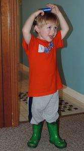 My 3-year-old nephew Rohan. He refused to have his picture taken until his father, my brother, Aaron, promised to let him ride shotgun in the red pickup truck.